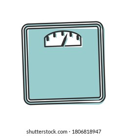 Vector icon of the floor scales for measuring the weight of a person  cartoon style on white isolated background.