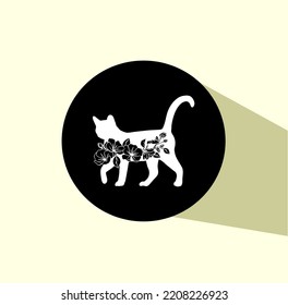 Icono vectorial Gato Floral Ilustraciones en blanco y negro 