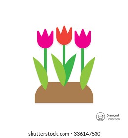 Vector Icon Of Flower Bed With Tulips