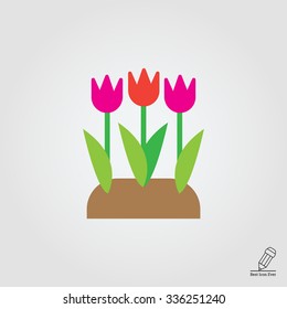 Vector icon of flower bed with tulips