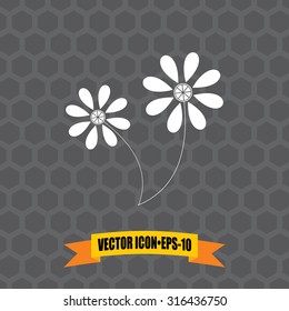 Vector Icon of Flower on Dark Gray Background. Eps.10.