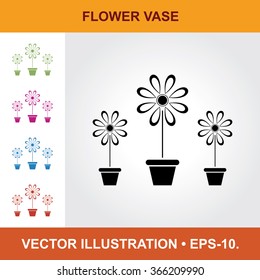 Vector Icon Of Flower Vase With Title & Small Multicolored Icons. Eps-10.