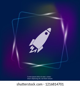 Vector icon flying rocket. Rocket  neon light Icon. Layers grouped for easy editing illustration. For your design.