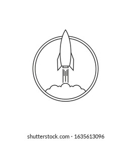 Vector Icon Of Flying Spaceship. Rocket Ship Logo Taking Off On A White Background.