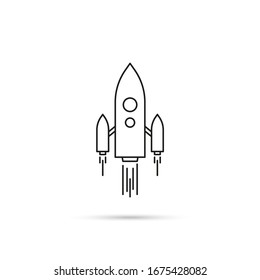Vector icon of flying spaceship. Rocket ship logo taking off on a white background.