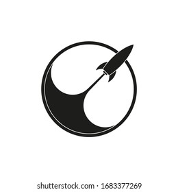 Icono vector de la nave espacial voladora. Logo del cohete despegando sobre un fondo blanco.