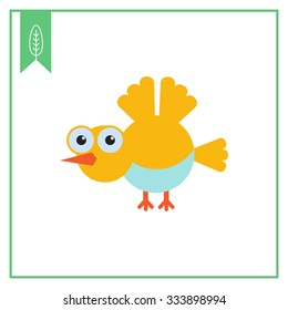Vector icon of flying yellow cartoon bird