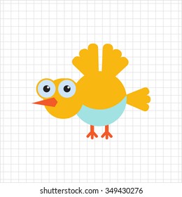 Vector icon of flying yellow cartoon bird