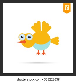 Vector icon of flying yellow cartoon bird