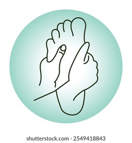 Icono de Vector para masaje de pies y reflexología. Destaca las manos masajeando los pies, representando la relajación y beneficios terapéuticos.