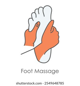 Vector icon for foot massage and reflexology. Highlights hands massaging feet, representing relaxation and therapeutic benefits.