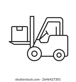 Ein Vektorsymbol eines Gabelstaplers, der eine Box trägt, die den Lagerbetrieb und den Frachtumschlag darstellt und im Stil mit einem bearbeitbaren Strich erstellt wurde