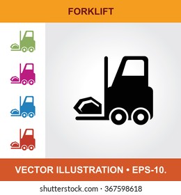 Vector Icon Of Forklift With Title & Small Multicolored Icons. Eps-10.
