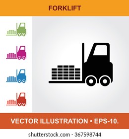 Vector Icon Of Forklift With Title & Small Multicolored Icons. Eps-10.