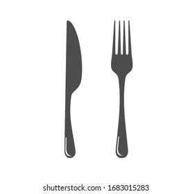 Icono vector de horquillas y cuchillo en gris sobre fondo blanco.