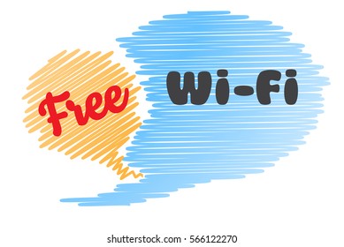 vector icon in the form of two bubbles chat blue and orange color with the inscription free Wi fi