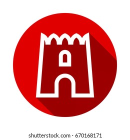 Vector icon fortress isolated on red background with long shadow. flat icon