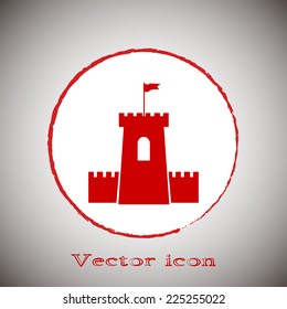 Vector icon fortress Red round button on a gray background