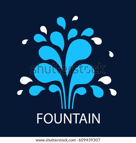 Vector icon fountain. Logo design template fountain and drop. Blue fountain on dark background. Abstract Tree water simple illustration for print, web. 