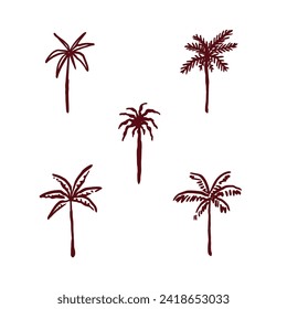 Vector icon of four coconut tree shapes with a simple and unique vintage style design