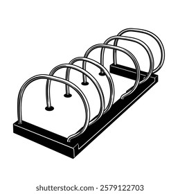 Vector icon: Four Metal Racks With a Black Base on a White Background.