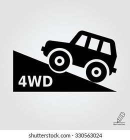 Vector icon of four wheel drive car moving up hill