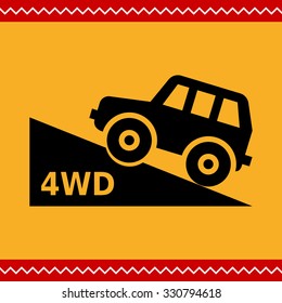 Vector icon of four wheel drive car moving up hill