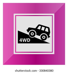 Vector icon of four wheel drive car moving up hill