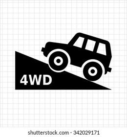 Vector icon of four wheel drive car moving up hill