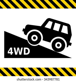 Vector icon of four wheel drive car moving up hill