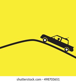 Vector icon of four wheel drive car moving up hill