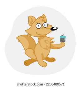 Vector Icon of a Fox holding a Gift. Funny Design for: Posters, Prints, Cards, Websites and other