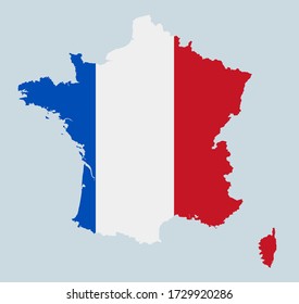 Vector Icon France map. Image France map textured under flag. Illustration in flat style Isolated On White Background.