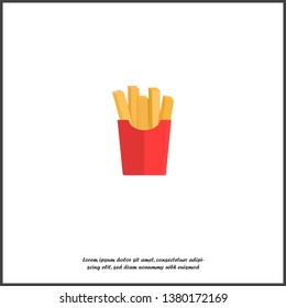 Vector icon french fries in a red package on white isolated background.