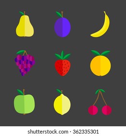 Vector icon fruits flat illustration on black background