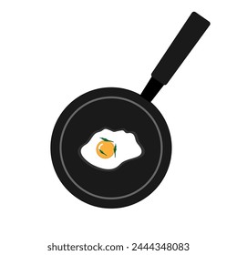 Vector icon of frying pan with fried chicken egg and greens