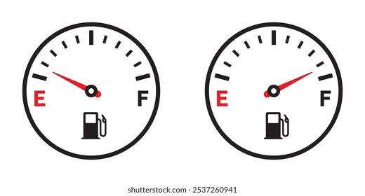 Icono de Vector de un medidor de combustible que muestra los niveles de vacío y lleno, adecuado para diseños relacionados con la automoción, el transporte o la energía.