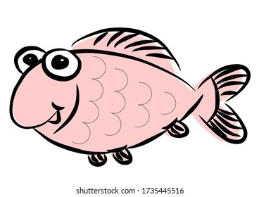 vector icon of funny cartoon fish with the letter smiling pet