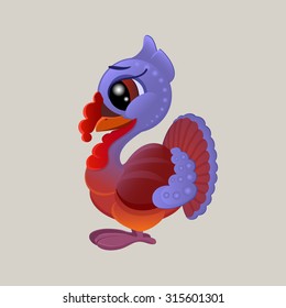 vector icon of funny cartoon turkey with the letter of the Russian alphabet, smiling poultry with big eyes, teaching kids to read and write, learning online, stay home, smiley, mascot, emoticon eps 10