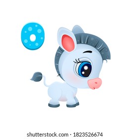 vector icon of funny cute gray donkey with big eyes and pink ears and the letters of the Russian, Ukrainian, Belarusian alphabet, ready for printing on a t-shirt, sticker for teaching children to read