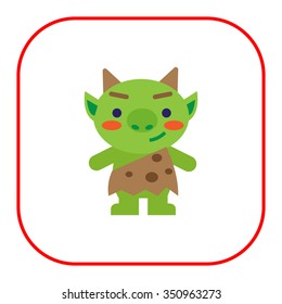 Vector icon of funny green troll with horns