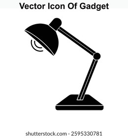 Vector Icon Of Gadget Black Desk Lamp Illumination Light Fixture Office Equipment Study Tabletop Lighting Device