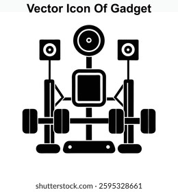Vector Icon Of Gadget with Speakers and Weights for Fitness Exercise Equipment