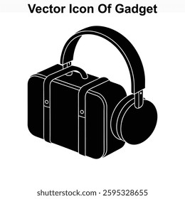 Vector Icon of Gadget a Suitcase with Headphones Portable Music Player Travel Device