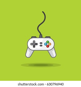 Vector icon of game joystick to play station on green background. Illustration gamepad for game console. Game console for video games
