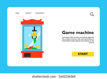 Vector icon of game machine for picking candies. Entertainment, fair, luck. Gambling concept. Can be used for topics like game, leisure, market