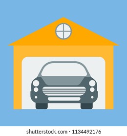 Vector icon of garage, parking. The concept of real estate is a garage and a car.