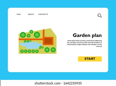 Vector icon of garden plan with pond. Park, map, location plan. City landscape concept. Can be used for topics like landscaping, travel, environment