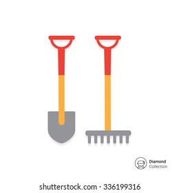 Vector icon of garden spade and rake