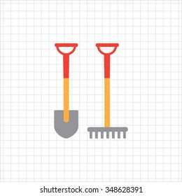 Vector icon of garden spade and rake